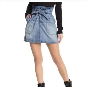 FREE PEOPLE Splendor‎ in the Grass Paper Bag Indigo Tie Waist Mini Skirt…